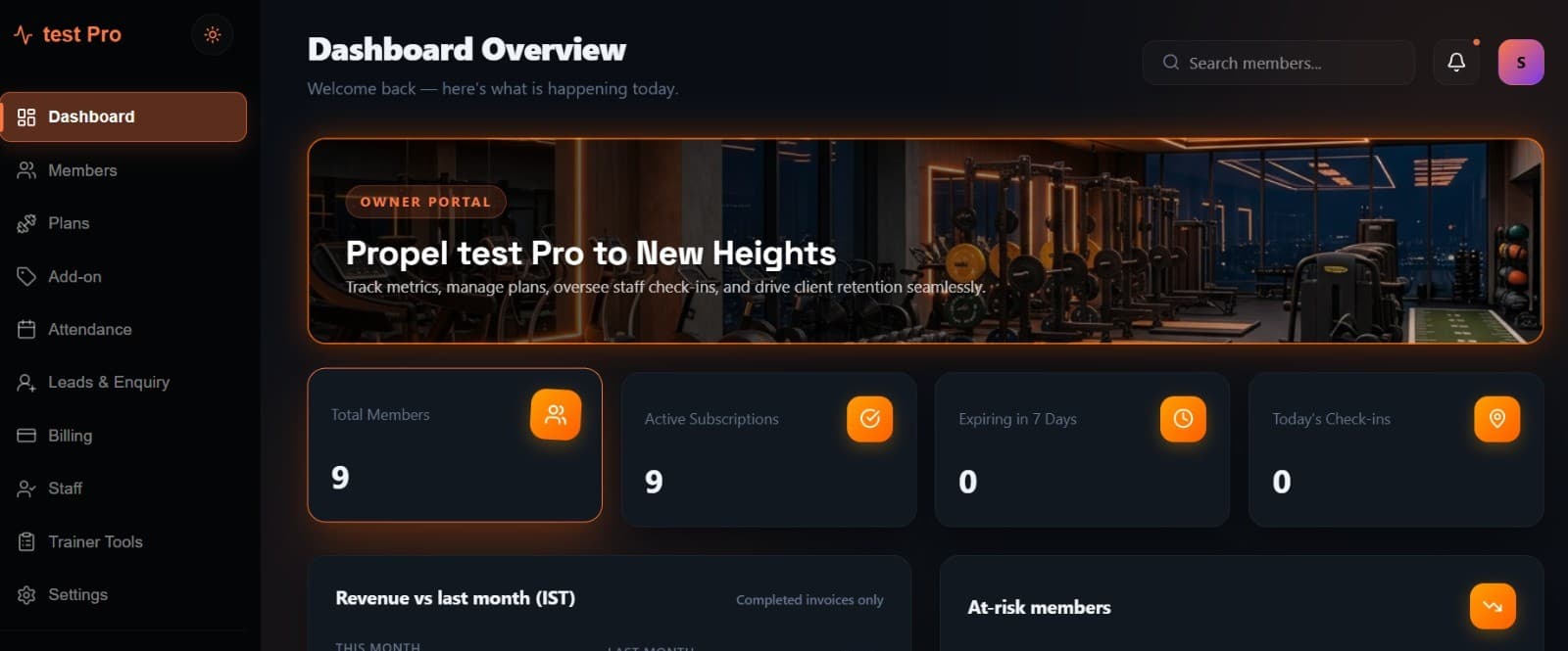 GymShakti gym management SaaS dashboard